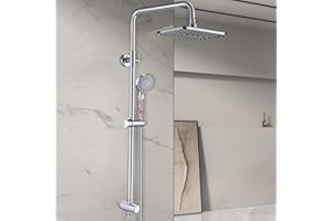 GAOZHI Colonna Doccia Senza Miscelatore Termostatico Colonna Doccia con Miscelatore Doccia Soffione in Acciaio Sistema Doccia con Deviatore Doccia a Pioggiacon Soffione e Doccetta a Mano 28×18cm