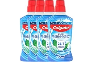 COLGATE Plax Cool Mint Mouthwash 4x500ml Fresh Breath mouthwash Instant Long-Lasting Freshness no Burn Experience 24/7 Plaque Protection When Used Twice Daily clinically Tested by Dentists
