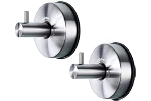 YOHOM 2Pcs Vacuum Suction Cup Hooks Holder Stick to Window Smooth Wall Shower Kitchen Bathroom Towel Hanging Hook Organizer for Towel Bathrobe and Loofah,Hooks No Drill,Brushed Silver