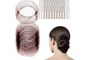 FVIZAL Invisible Hair Nets and U Shaped Hair Pins Set,50 Pieces 50cm Invisible Hair Nets,50 Pieces U Shaped Pins, Ballet Bun Net Brown Bun Net Invisible Hair Net for Child Girl Women(Brown)