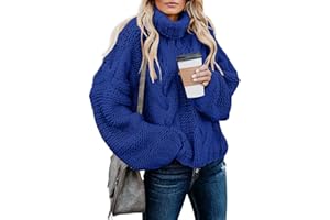 BLENCOT Women Cable Knit Turtleneck Sweater Casual Thick Long Sleeve Tops Pullover