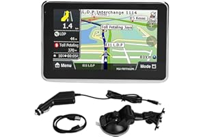 Terisass Navigateur GPS de Voiture, Système de Navigation GPS de Voiture Touch Scree 5 Pouces, Voix Automatique, Émetteur FM,