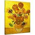 Wieco Art Large Modern Abstract Flowers Canvas Prints Framed Artwork Vase with Fifteen Sunflowers by Van Gogh Oil Paintings Reproduction Pictures on Canvas Wall Art for Home Decor