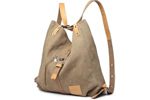 KONO Torba z uszami płócienna, plecak damski, duża torebka, torba antykradzieżowa, torba na ramię, wielofunkcyjna, na co dzień, do biura, szkoły, na wycieczkę, zakupy, brązowy, L, Wakacyjny