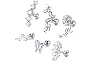 Longita Tragus Piercing Orecchio Acciaio Inossidabile 16G Farfalla Serpente Helix Piercing per Donna Conch Piercing Orecchio 6MM