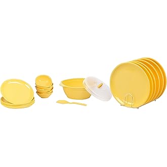 Signoraware Round Plastic Dinner Set, 21 Pieces, Lemon Yellow