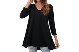 Enmain Tunique Femme Grande Taille Longue à Manche 3/4 Chemisier Femme Chic et Élégant Hiver Col en V Tunique Floraux Paisley Swing Lâche Blouse