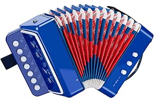 TLGREEN Fisarmonica per bambini, fisarmonica a 10 tasti, con cinghie, strumento musicale a fisarmonica, regalo per principianti, fisarmonica adulti e bambini dai 3 anni in su, Blu