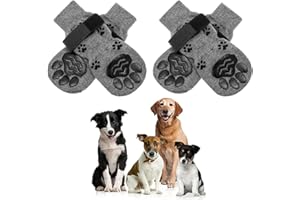 Sinirttou 4Piezas Calcetines para Perro Interiores Calcetines para Perros con Correas Ajustables Calcetines,Calcetines Parapara Perros con Protección Patas Perros Calcetines Antideslizantes(M, Gris