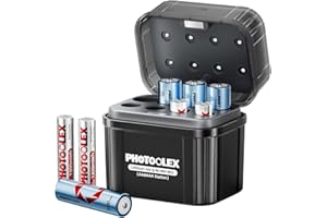 PHOTOOLEX Batterie Ricaricabili 4 AA e 4 AAA al Litio con Caricabatterie Ibrido, 1.5V Batterie Ricaricabili Triple A & Double A, Batteria Li-ion con Custodia per Caricabatterie Ibrido Ni-MH/Litio