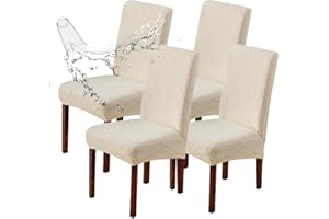 LiveGo Waterproof Dining Chair Slipcover, Stretch Removable Washable Dining Chair Slipcover Super Soft Protector for Seat Covers for Wedding Party Dining Room Home Decor (Waterproof Beige, 4PCS)