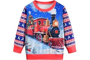 DHASIUE Kids Christmas Jumper Boy 3D Xmas Jumpers Childrens Elf Train Sweatshirt 3-10 Years