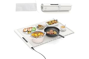 GiantexUK Roll Up Food Warming Mat, Silicone Electric Warming Tray with 3/6 Temperature Settings, 3/5 Timers & Child Lock, Portable Food Warmer Heating Mat for Dinner Party (Beige, 60x44cm)