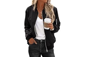 Zeagoo Chaqueta Bomber para Mujer Corto Blouson Casual Piloto Manga Larga Abrigo Ligero Cremallera Sólido Sudadera