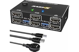 YOUTINGHDAV HDMI KVM Switch 2 Monitors 2 Computers, USB 3.0 KVM Switch Dual Monitor 4K@60Hz EDID Emulator for 2 Computer Share Keyboard Mouse printer, with Wired Remote