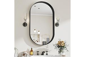 BEAUTYPEAK Miroir Mural Noir - Ovale Noir Cadre Profond Miroir de Salle de Bain, 43x76 cm Cadre Ovale en Aluminium Miroir, Miroir Mural Suspendu pour Couloir, Salon, Black Wall Mirror