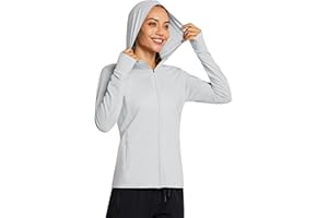 MASKERT Women's UV Shirt Sun Protection Hoodie Running Shirt Long Sleeve Full Zip Functional Shirt Hiking Shirts Sports Shirt Running with Pockets Outdoor Jacket UPF 50+