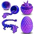 Cuackamily 3D Printed Dragon with Egg,Arctic Crystal Dragon Fidget Toy with Flexible Joints,Home & Office Decor Set/Laser Purple Gift for Kids & Adults