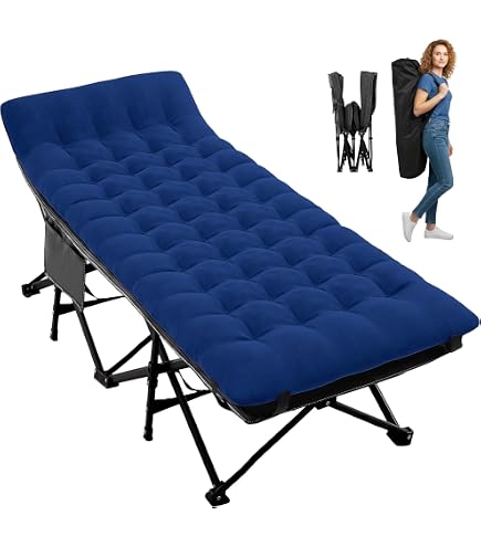 Lit De Camp Pliable – 190x65cm, 5 Positions De Dossier, Capacité 150kg, Poche Latérale, Pour Camping Et Invités