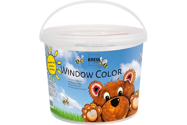 KREUL 40151 - Window Color Power Pack Ours, 8 x 125 ml peinture pour fenêtres, inclus contour noir, pour enfants créatifs, 2 films différents, buse fine et modèles