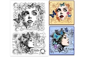 PH PandaHall Tampons Transparent Femmes Vintage Tampons en Silicone Fleur et Papillon Tampons Transparent Visage Rétro Tampons en caoutchouc pour la Fabrication de Cartes le Bricolage le Scrapbooking