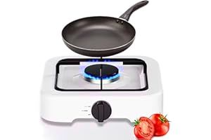 CAPANDIMARKET - Cocina de Gas Portátil | Hornillo de Gas Butano y Propano | Valido para Regulador y Goma de bombonas| Fácil Transporte y Limpieza | Ideal para Camping y Caravaning, Blanco, Hierro