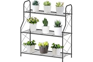 Bomclap Pflanzenregal Blumenregal Metall, 3 Stufen Pflanzenständer Blumentopf Topfhalter für Outdoor Indoor Balkon Garten, Multifunktionales Blumenregal mit großer Kapazität, Schwarz
