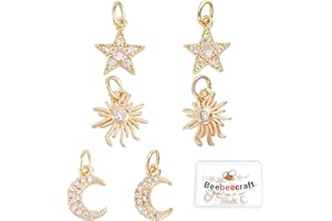 Beebeecraft 12pcs 3 Style 18K Plaqué Or Soleil Lune Étoile Charms Zircone Cubique Fabrication de Bijoux avec Anneau de Saut pour DIY Bracelet Collier Boucles d'oreilles