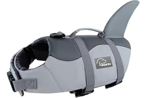 Voarge Hundeschwimmweste für Haie, mit Griff,Sicherheitsweste für Haustiere Hundeschwimmweste (Grau, M)