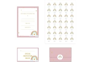 Manta Makes 35 Kids Childrens birthday party invitations, kids invites with envelope design for girls or boys with free stickers (Pink Star and Rainbow)