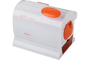 Ariete 445 Gratì Professional Râpe Électrique Professionnelle, Rouleau Extra Large en Acier Inoxydable, Récipient Extractible avec Bouchon Fraîcheur, 120 W, Blanc / Orange