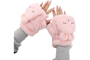 Mashaouyo Mitaine Fille Garçon Avec Capuchon Gants Enfant Mitaine Enfant Mignon En Motif De Lapin Moufles Demi-Doigt Tricoté Gants Chauds Hiver Pour Enfants