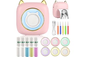 GuKKK Mini Printer, Mobile Photo Printer, Portable Mini Photo Printer with Seven Colours LED, Wireless Photo Printer, Thermal Printer, Smartphone Bluetooth Printer, for Learning Aid, Learning Notes,