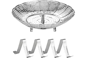 OIHCAZ Stainless Steel Steamer Basket, Collapsible Pan Steamer, Insert with Folding Detachable Base & Handle for Veggie Seafood Cooking (9in)
