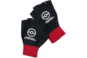 DIFUZED Pokémon Trainer Unisex Guantes sin dedos negro/rojo, 86% poliacrílico, 13% poliéster, 1% elastano,