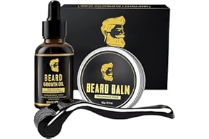 MRCUVARYAS Dermaroller Bart- und Haarwachstum für Männer, Bartwachstum & Pflegeset für Männer, Bart-Dermaroller – Bartwachstumsserumöl – Bartbalsam 3 Stück, Bartwachstum & Pflege Geschenkset für Männer