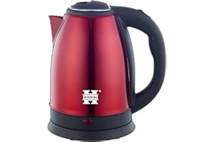 Herzberg HG5011-RD, Bouilloire Électrique 1.8L INOX sans Fil Rouge, Puissance 1500W, Base 360°, Arrêt Automatique, Design Élégant, Niveau de Remplissage Extérieur, Sécurité et Filtre à Particules