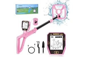 OMMO Metal Detector Bambini, USB Ricaricabile, 28.3 ''-39.4 '' Regolabile Per I Bambini, Schermo LCD retroilluminato Pieghevole, Bobina Impermeabile, Metal Detector per Bambini Leggero