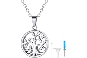 Richsteel Porta Cenizas Colgantes Arbol de Vida/Corazones/Crucifijos de Acero Inoxidable, Grabados Personalizables, con Collar Fino y Accesorios para Meter Cenizas
