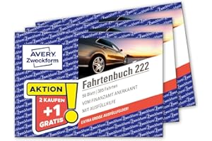 ‎AVERY ZWECKFORM AVERY Zweckform 222-3P Softcover Fahrtenbuch PKW 3er-Set (Finanzamt anerkannt, DIN A6 quer 148x105mm, 112 Seiten|385 Fahrten, Deutschland & Österreich, Abgrenzung privater/geschäftlicher Fahrten)