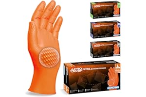 ARNOMED 500x PROGRIP Gants nitrile taille L Orange [Avec double épaisseur et texture diamantée], Gants nitrile à usage unique pour atelier, industrie et montage, Gants nitrile à usage unique