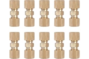 lcyen 10 Pcs 3/16 Brake Pipe Fittings,Brass Brake Line Fittings for 4.75mm Dia Tube OD,Straight Brass Brake Line Compression Fitting