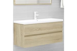 Gecheer Mobile da Bagno,Sospeso,Pensile,a Muro,Moderno,con Rubinetto e Scarico,con Lavabo Lavandino Integrato,in Legno Multistrato,Rovere Sonoma 100x38,5x45 cm