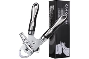 Tin Opener, Diboniur Can Opener Manual, 3-in-1 Multifunctional Can Opener and Bottle Opener, Handheld Heavy Duty Stainless Steel, Black, 8.5"