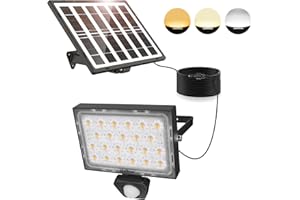 MEIHUA Zewnętrzne lampy solarne z czujnikiem ruchu, 5000 mAh, lampy solarne IP66, wodoszczelna lampa ścienna 2700 K/4000 K/6500 K, wykrywanie ruchu, 30 s, reflektor solarny, kabel 5 m, do ogrodu, na