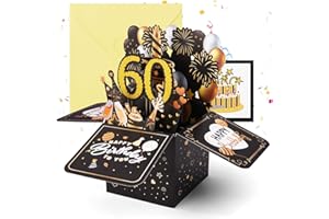 OFFCUP 60 Ans Carte d'anniversaire, Pop-up 3D 60e Carte Anniversaire, Carte de Voeux Joyeux Anniversaire avec Enveloppe Cadeau de Anniversaire Créatif pour Homme Femme Famille Amis