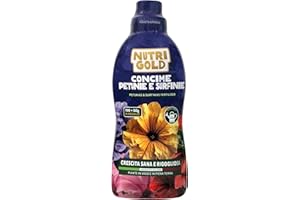 NutriGold® fertilizante Petunias y Surfinias | Abono para Petunias, Surfinias y Flores de Balcón - Floraciones Ricas y Colores Vivos - Nutrientes Km0 - Líquido 700g + 50g Gratis