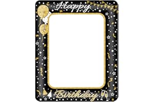 YAAVAAW Happy Birthday Photo Booth Props for Boys Girls Men Women Gift,Black Gold Inflatable Selfie Picture Frame,Giant Inflatable Party Photo Booth Frame for All Ages Birthday Party Decorations Supplies