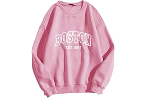 GENERIC Damen Langärmeliger Pullover Herbst Winter Bluse Langarm Hoodie Pullover mit Rundhalssausschnitt Boston Casual Oberteile Tops