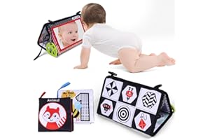 Kilpkonn Tummy Time Mirror Baby Sensory Toys, Baby Toys 0-6 Months, Newborn Infant Activity Montessori Crawling Toys with High Contrast Cloth Book, Gifts for Infant Boys Girls 0 3 6 9 Months